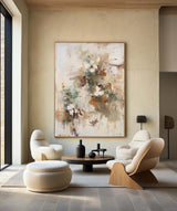 Large Wabi-sabi Beige Canvas Art Beige Minimalist Acrylic Painting Handmade Canvas Art For Sale