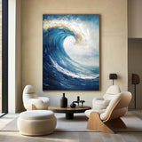 Large Vertical Blue Ocean Wave Paintings Blue Sea Wall Art Handmade Blue Textured Wall Art