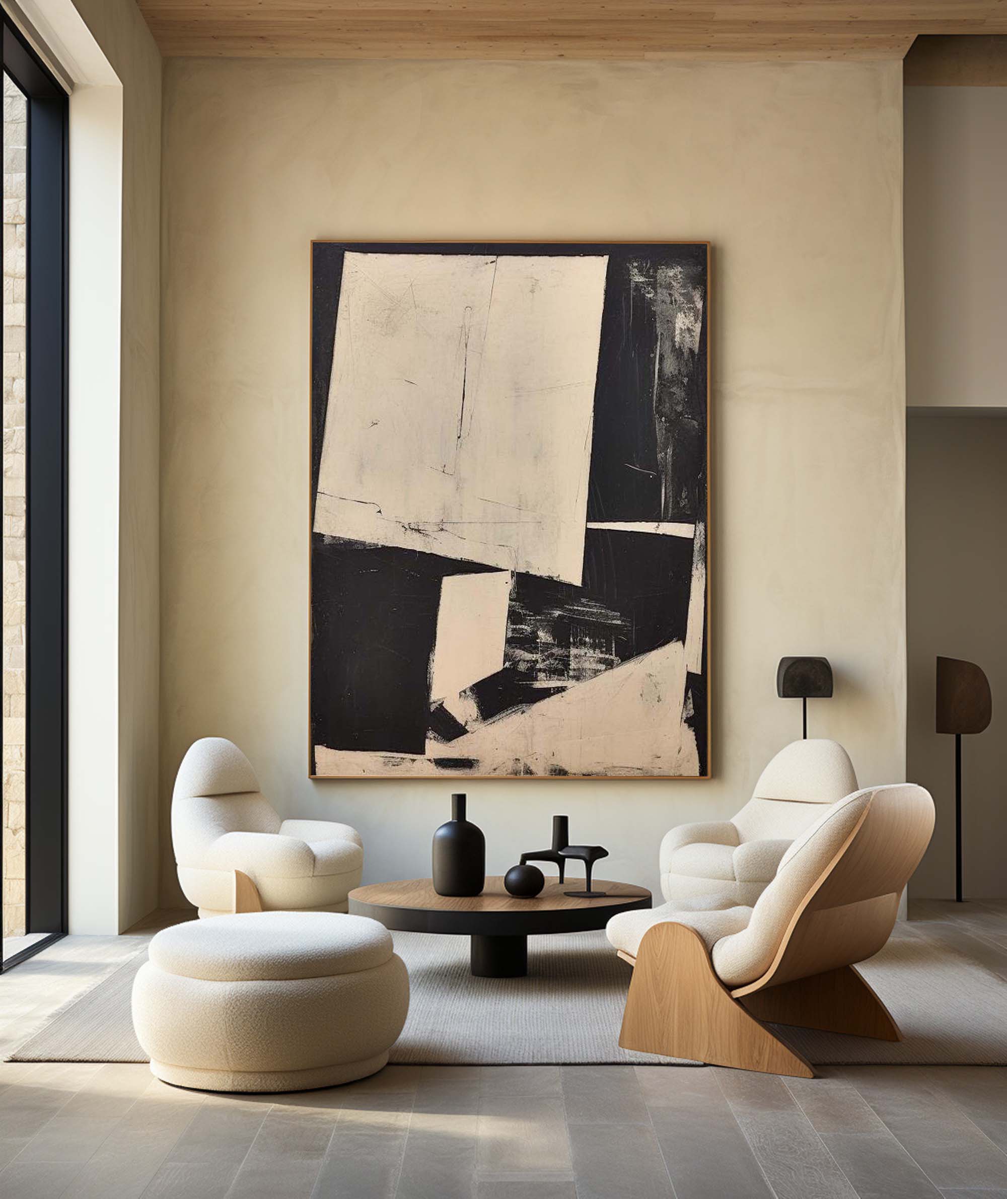 Modern Black And Beige Abstract Canvas Wall Art Earth Tone Minimalist Art Minimalist Painting