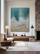 Large Blue Seascape Wall Art Contemporary Blue Coastal Canvas Art Ocean Wave Painting