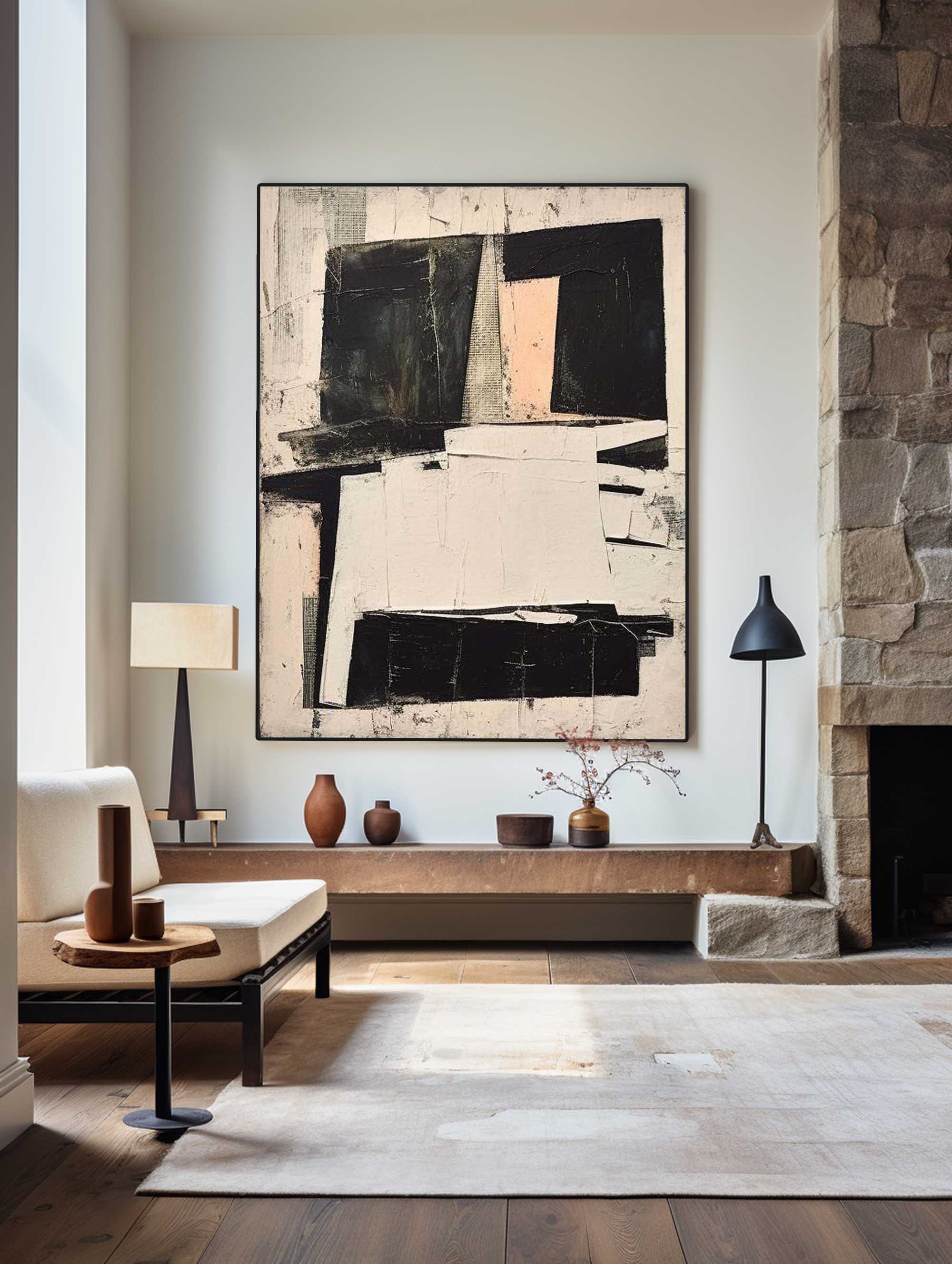 Modern Black And White Abstract Canvas Wall Art Earth Tone Minimalist Art Minimalist Painting