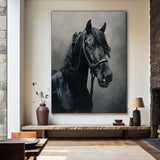 Large Black Horse Oil Painting Wild Horse Canvas Wall Art Black Steed Painting For Sale