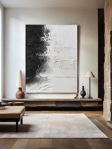 Black And White Abstract Painting, Black White Minimalist Painting, Black White Canvas Wall Art