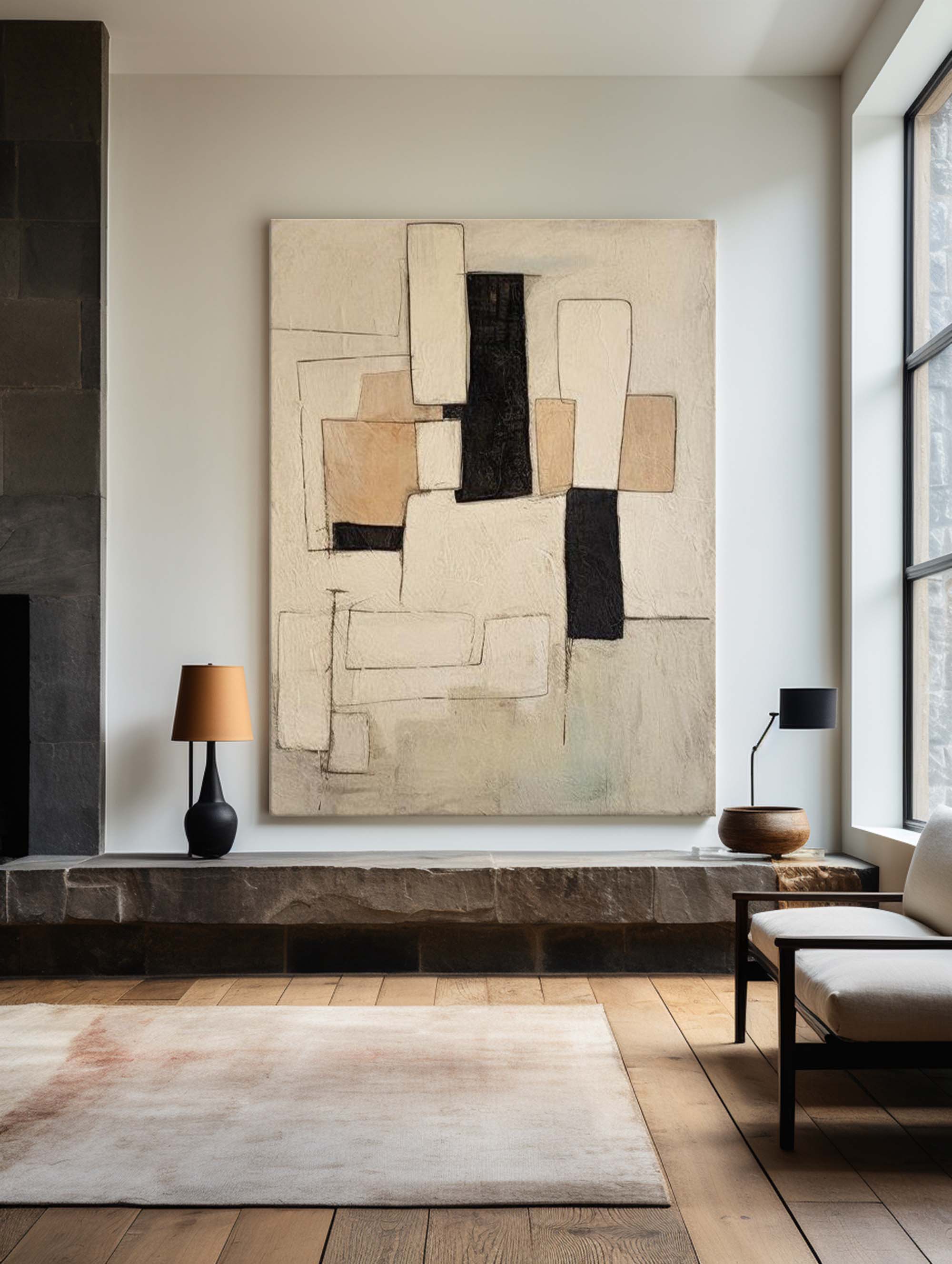 Modern Black And Beige Abstract Canvas Wall Art Earth Tone Minimalist Art Minimalist Painting