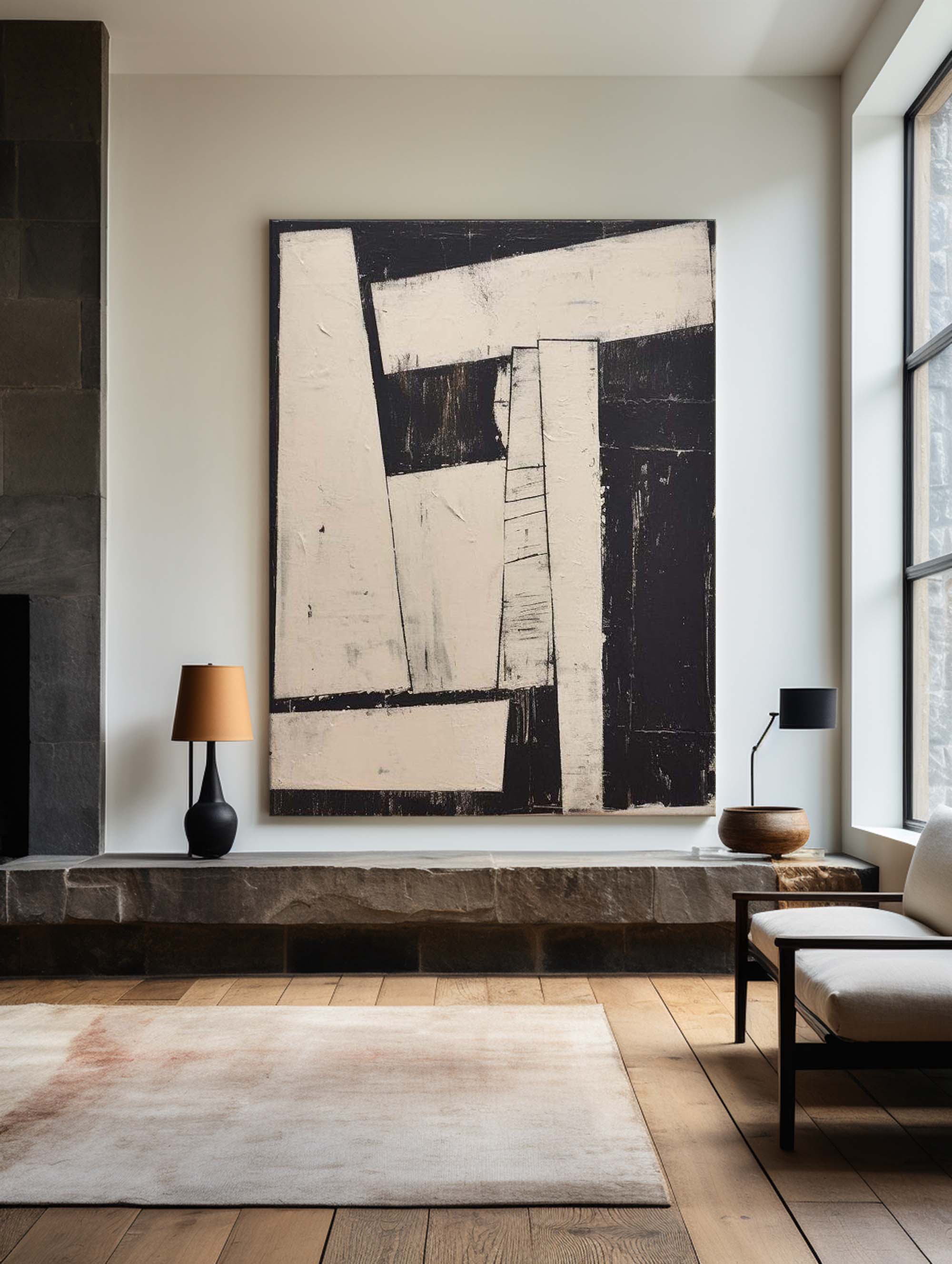 Modern Black And White Abstract Canvas Wall Art Earth Tone Minimalist Art Minimalist Painting