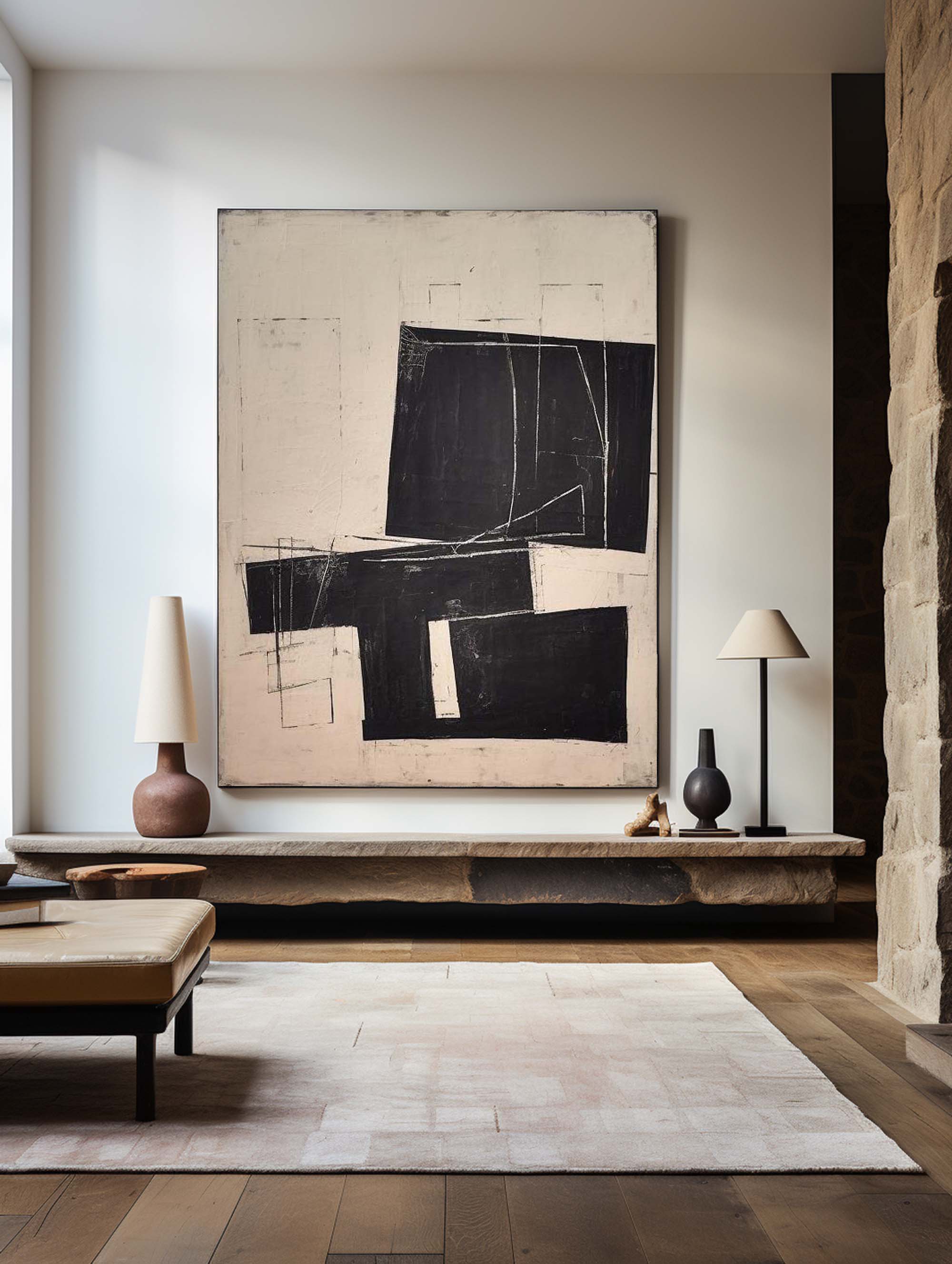 Modern Black And White Abstract Canvas Wall Art Earth Tone Minimalist Art Minimalist Painting