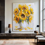 Modern Sunflowers Palette Knife Painting Rich Textured Artworks Vertical Canvas Art for Livingroom