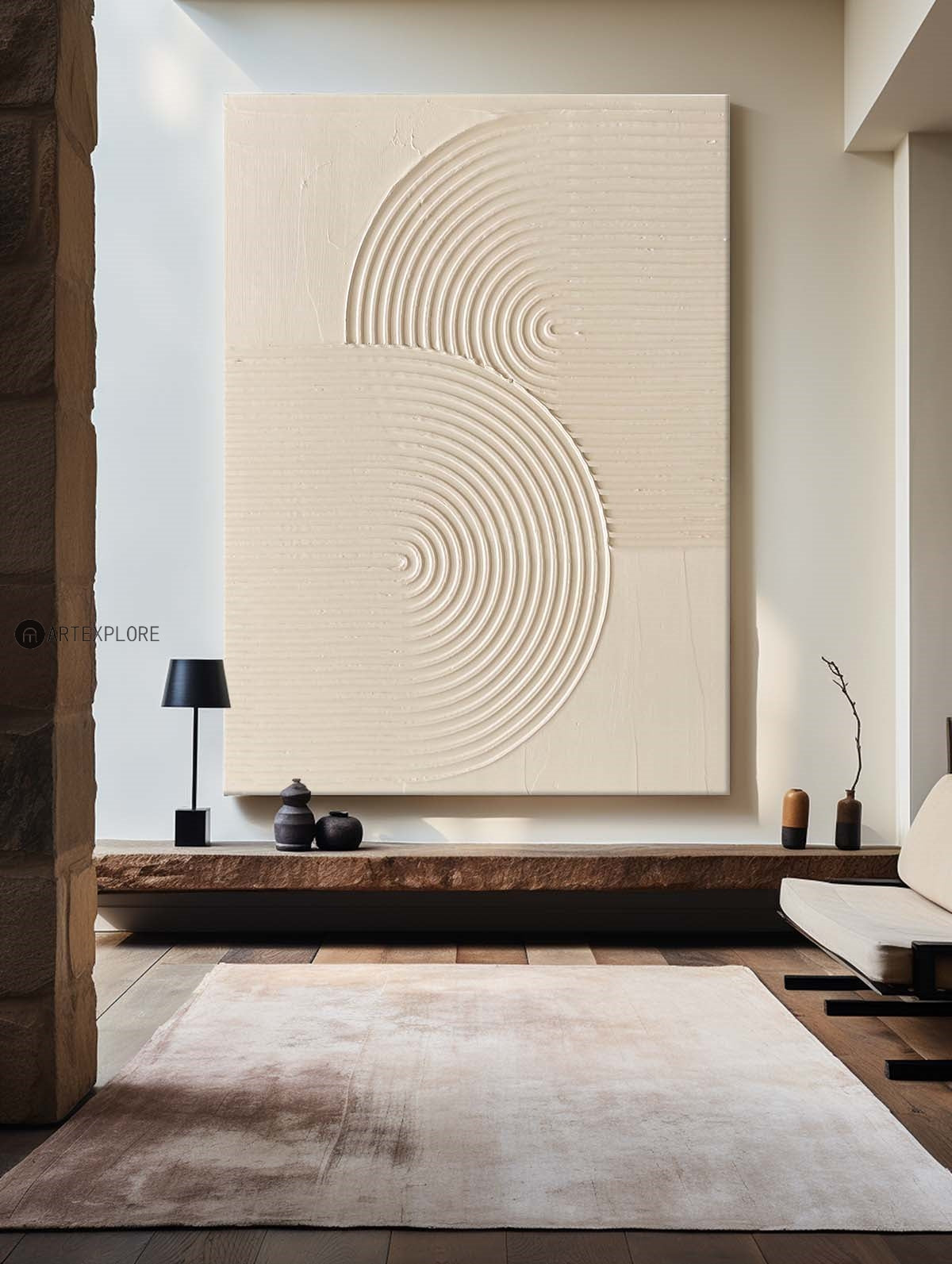 Largr Beige Rich Textured Painting,Minimalist Pure Beige Abstract Handmade Wall Art,Mid Century Wall Art Vintage