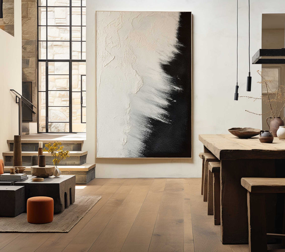 Minimalsit Painting Black and Beige Seashore Wall Art Rich Textured Art Painting For Sale