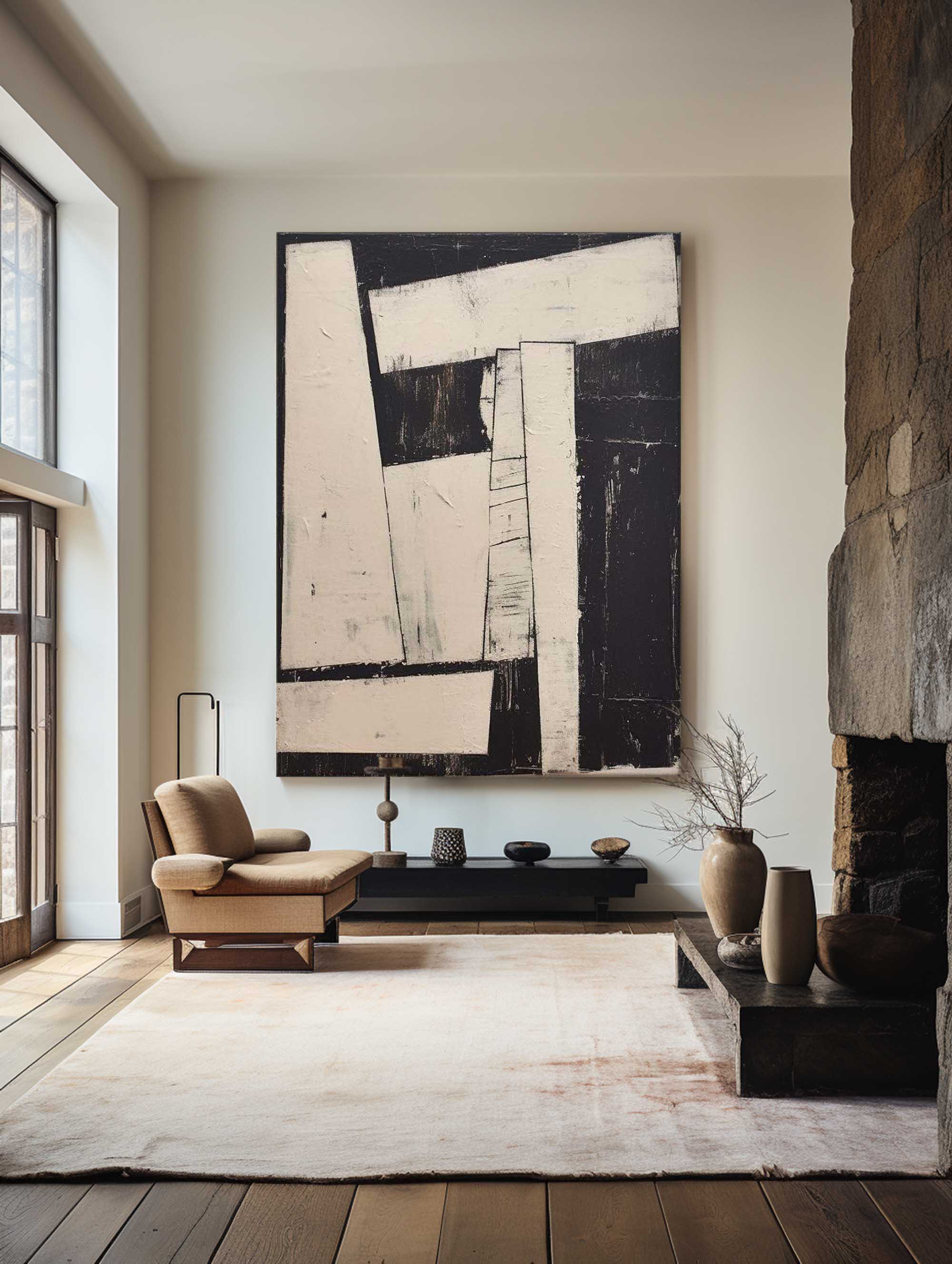 Modern Black And White Abstract Canvas Wall Art Earth Tone Minimalist Art Minimalist Painting