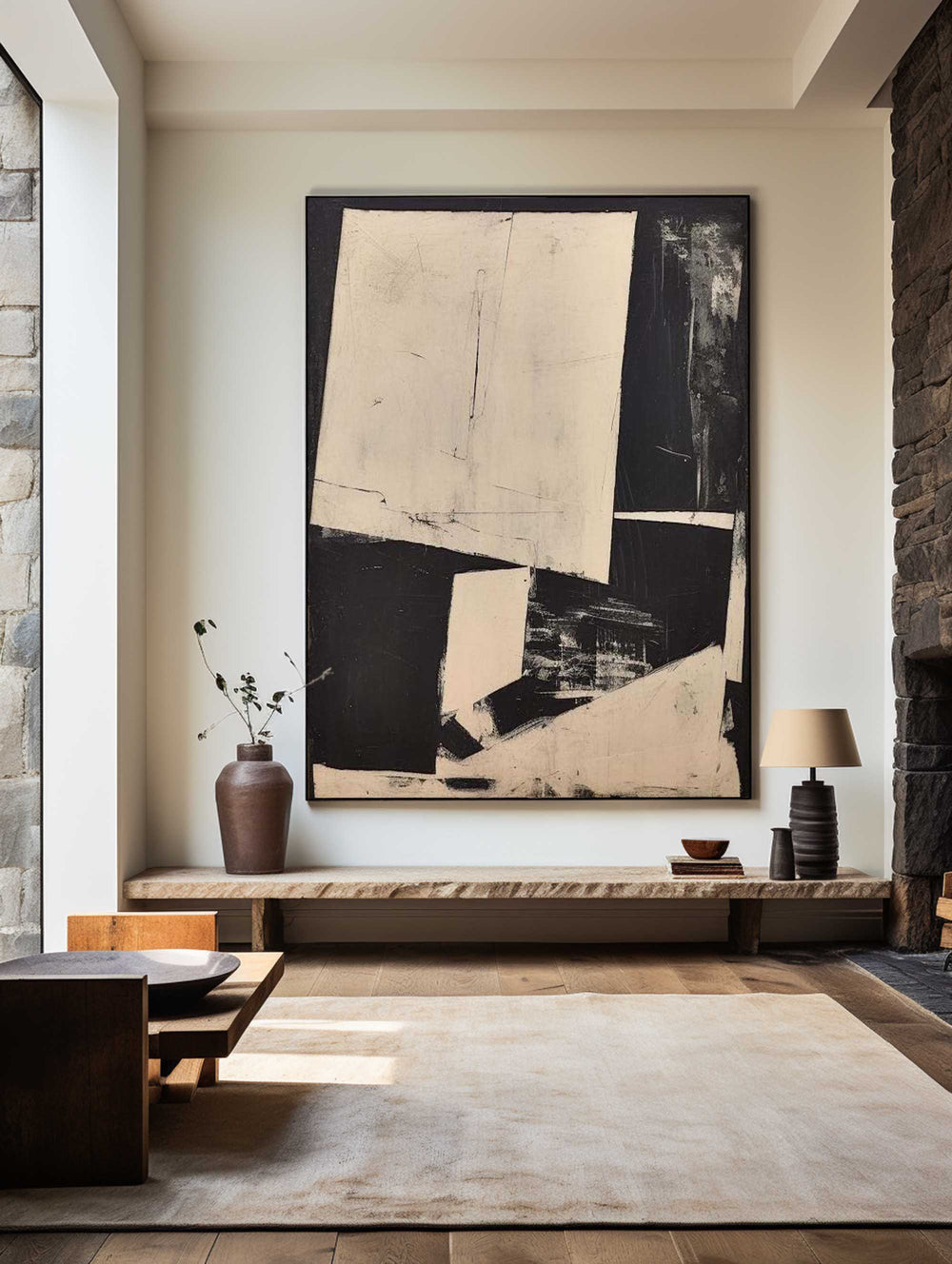 Modern Black And Beige Abstract Canvas Wall Art Earth Tone Minimalist Art Minimalist Painting