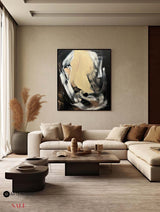 Modern Black Beige Abstract Painting Vintage Canvas Wall Art Black Beige Minimalist Abstract Art