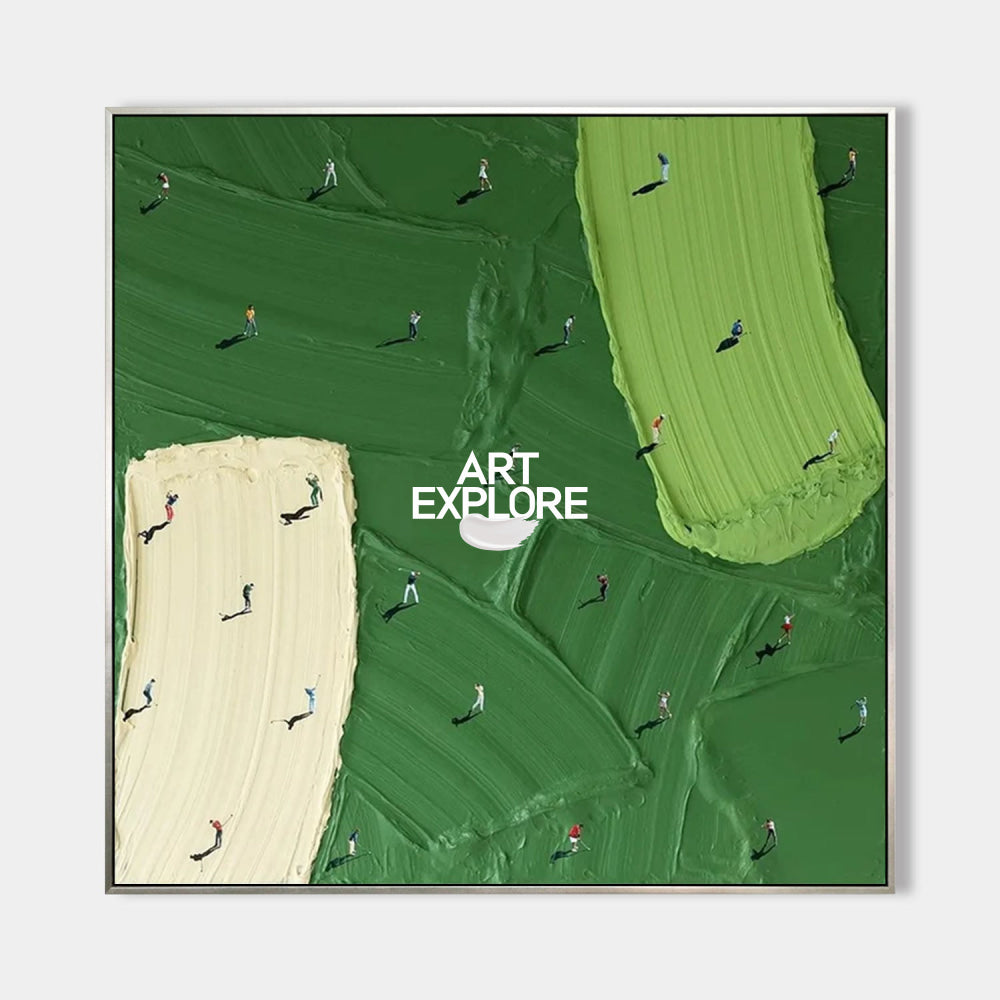 Abstract Golf Course Painting Green Beige Original Art For Living Room And Office Decor