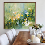 Textured Abstract Wildflower Painting In Green And Yellow For Modern Living Room Decor