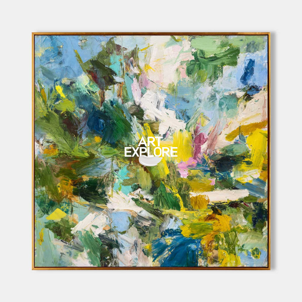 Vibrant Green Abstract Oil Painting With Impressionist Flair For Modern Home Decor
