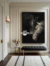 Luxury Black White Horse Art Signed Original Piece For Home Office Entryway