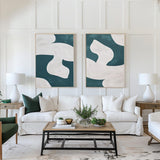 Abstract Green And White Set Of 2 Canvas Art Green And White Abstract Minimalist Line Art Modern Geometric Wall Art