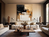Large Beige Brown Abstract Painting Japandi Wabi-sabi Canvas Painting Livingroom Wall Art