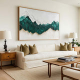 Large Green Abstract Art Minimalist Wall Art Panoramic Canvas Wall Art Rich Textured Plaster Painting