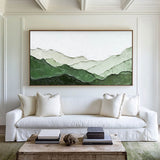 Rich Textured Green Mountain Art Painting Panoramic Wall Art Minimalist Plaster Painting For Sale