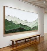 Rich Textured Green Mountain Art Painting Panoramic Wall Art Minimalist Plaster Painting For Sale