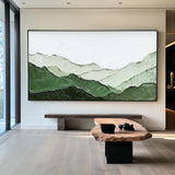 Rich Textured Green Mountain Art Painting Panoramic Wall Art Minimalist Plaster Painting For Sale