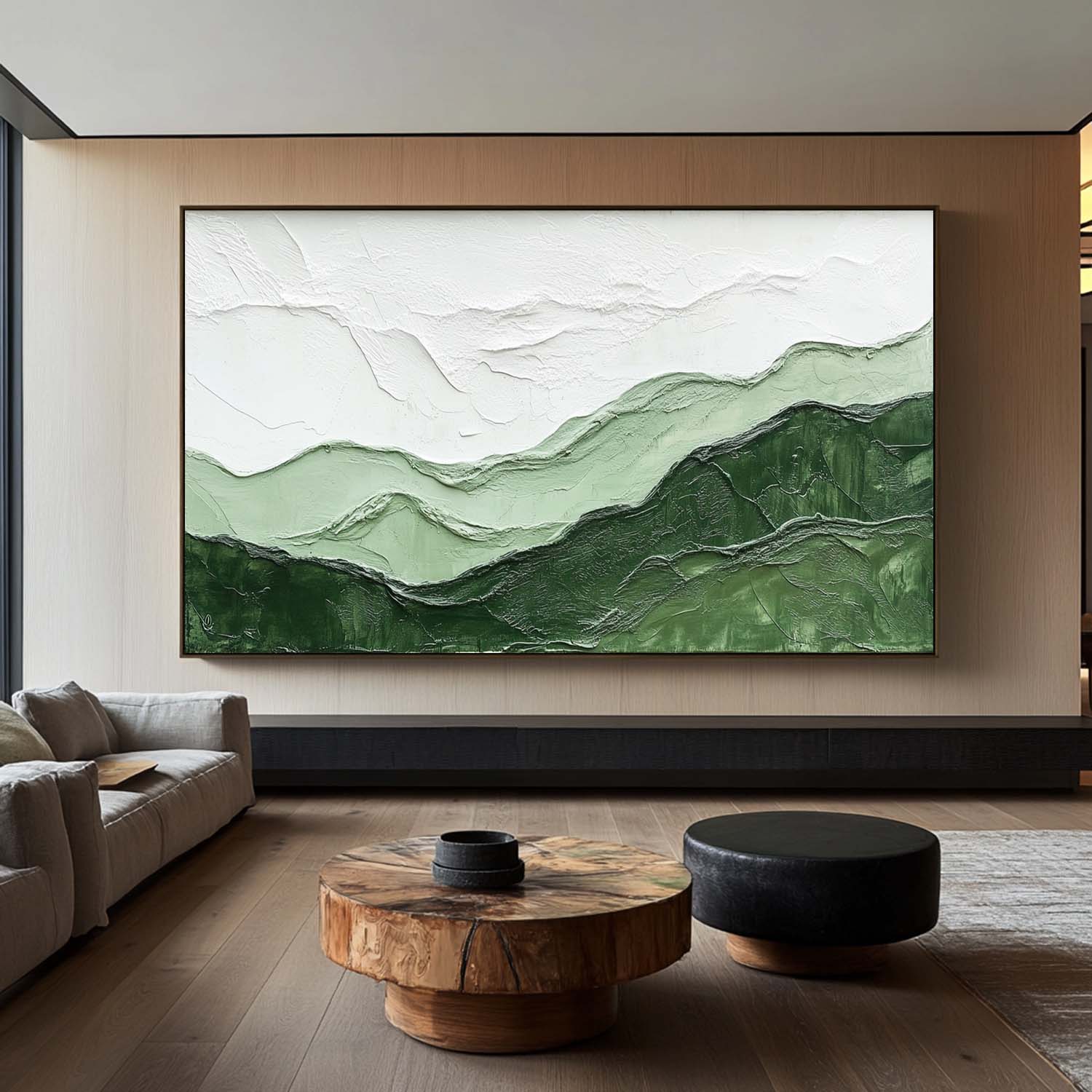 Green Mountain Texture Painting Lage Green Handmade Wall Art Minimalist Painting Green Wall Decor