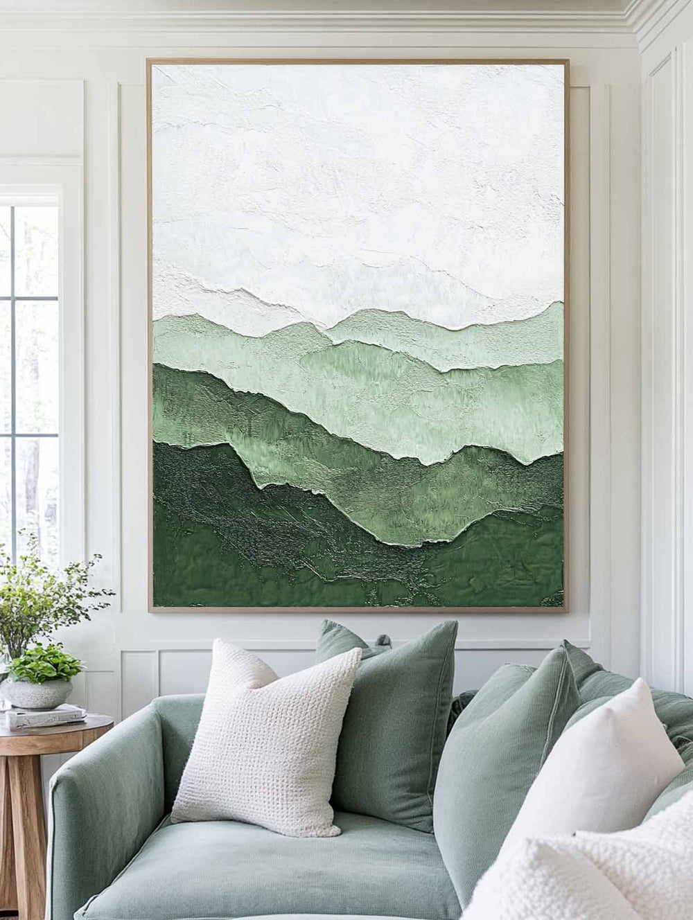 Green Mountain Texture Painting Lage Green Handmade Wall Art Minimalist Painting Vertical Painting