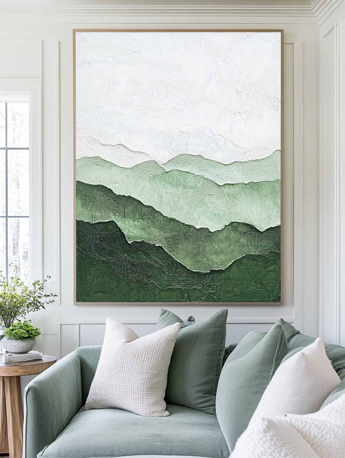 Green Mountain Texture Painting Lage Green Handmade Wall Art Minimalist Painting Vertical Painting