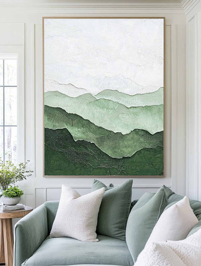 Green Mountain Texture Painting Lage Green Handmade Wall Art Minimalist Painting Vertical Painting