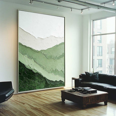 Lage Minimalist Green Textured Painting Green Abstract Painting Vertical Artworks for Livingroom
