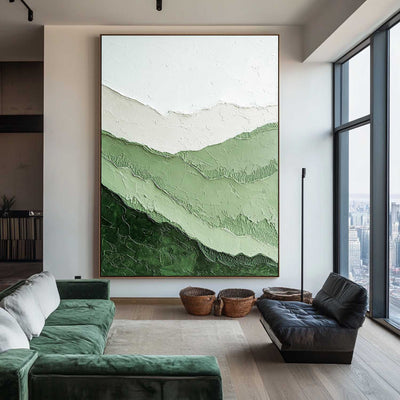 Lage Minimalist Green Textured Painting Green Abstract Painting Vertical Artworks for Livingroom