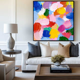 Large Colorful Bauhaus Painting Square Abstract Wall Art Rich Textured Canvas Art For Livingroom