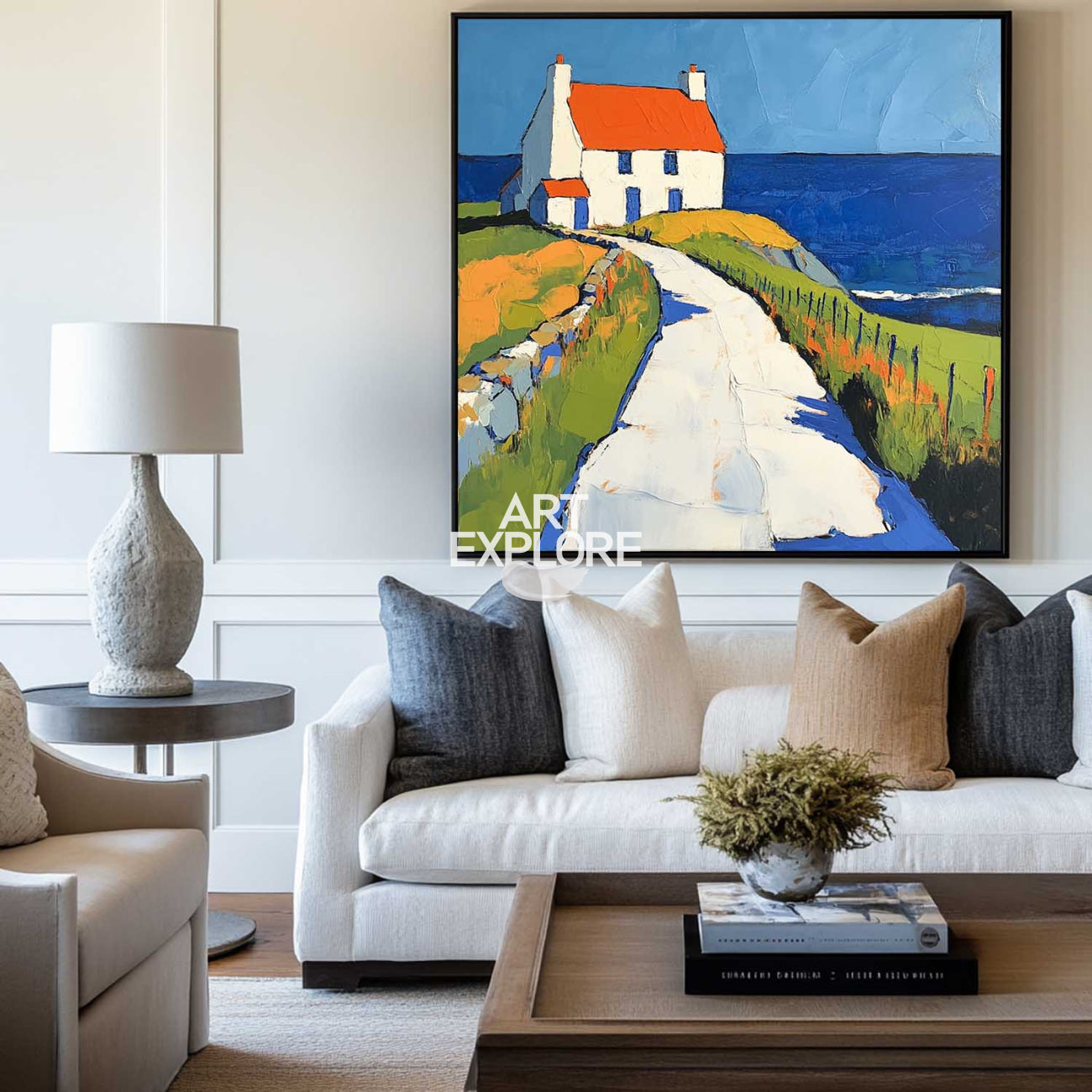 Modern Countryside Textured Canvas Art Large Countryside View Painting Landscape Painting For Sale