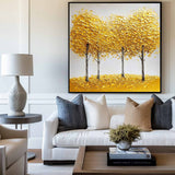 Large Gold Trees Art Painting Plaster Canvas Art Modern Square Textured Art Handmade Artworks For Sale