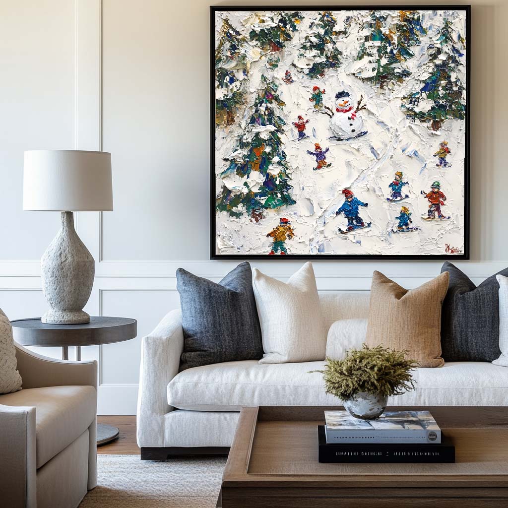 Winter Snow Painting Winter Wall Art Modern Snow Wall Art Large Textured artwork for living room