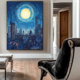 City Night View Canvas Art Blue Vertical Wall Art Modern Cityscape Canvas Art For Livingroom
