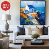 Blue Textured Landscape Wall Art Modern Countryside View Painting Large Landscape Painting