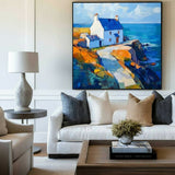 Blue Textured Landscape Wall Art Modern Countryside View Painting Large Landscape Painting