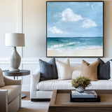 Modern Blue Seascape Oil Painting Large Textured Sea Canvas Art Blue Sea Wall Art For Livingroom