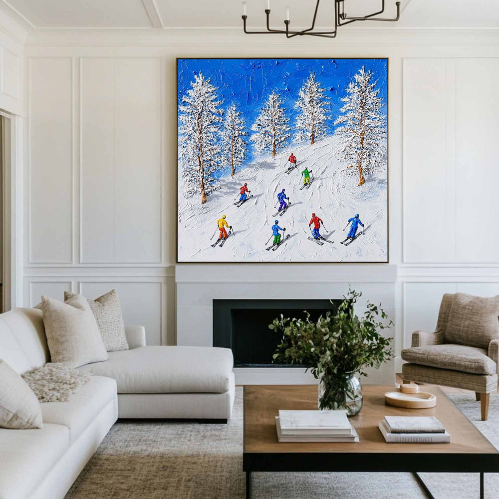 Skiing Canvas Painting Snowboarding Wall Art Modern Snow Wall Art Framed Painting For Livingroom