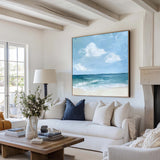 Modern Blue Seascape Oil Painting Large Textured Sea Canvas Art Blue Sea Wall Art For Livingroom
