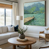 Modern Blue Lake Paintings Childhood Good Old Days Acrylic Painting Canvas Art For Livingroom