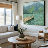 Modern Blue Lake Paintings Childhood Good Old Days Acrylic Painting Canvas Art For Livingroom