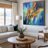 Blue Art Painting Colorful Rich Texture Canvas Art Modern Bauhaus Art Bold Abstract For Sale