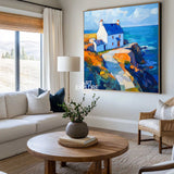 Blue Textured Landscape Wall Art Modern Countryside View Painting Large Landscape Painting