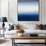 Modern Blue White Canvas Wall Art Blue Square Textured Paintings Large Minimalist Art For Livingroom