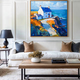 Blue Textured Landscape Wall Art Modern Countryside View Painting Large Landscape Painting