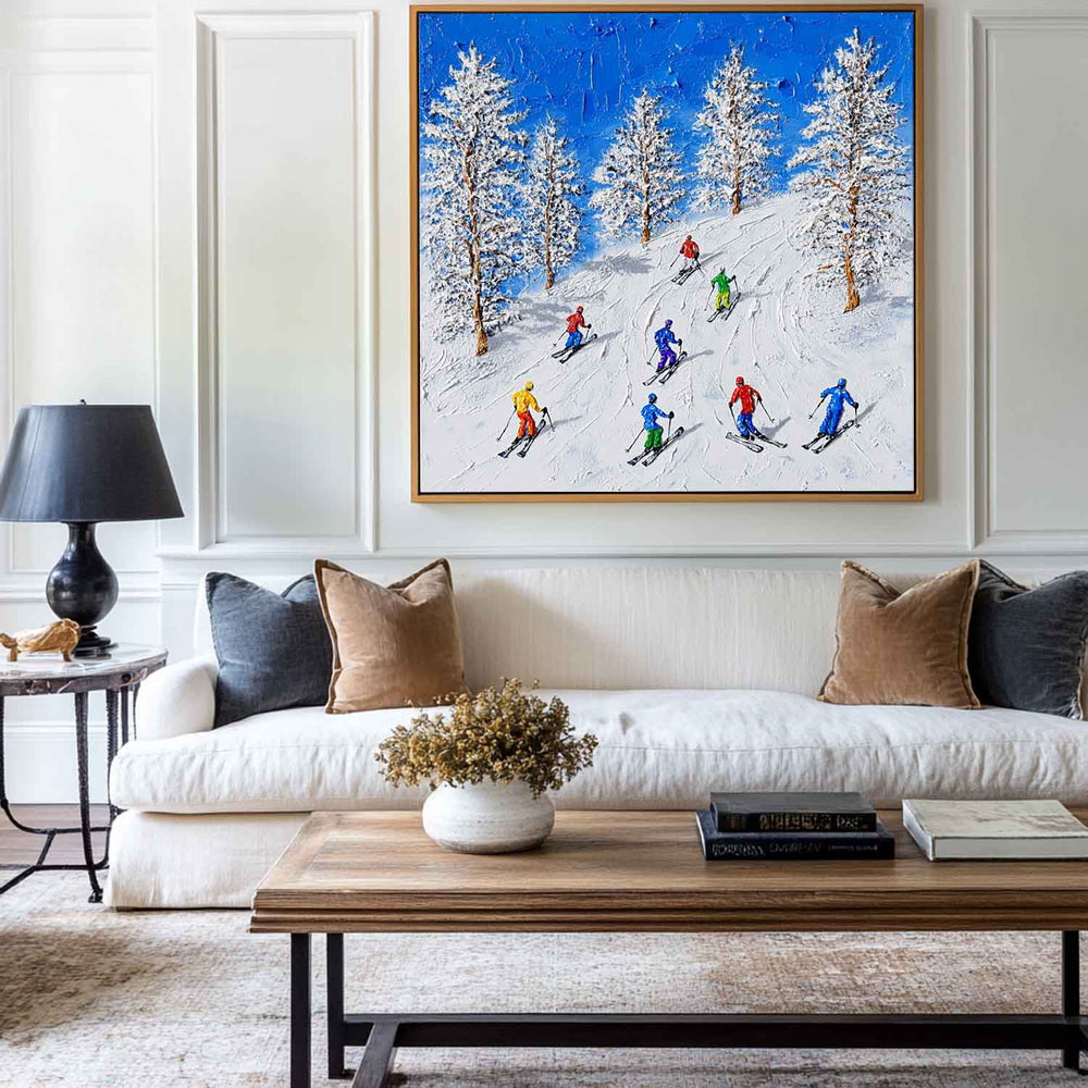 Skiing Canvas Painting Snowboarding Wall Art Modern Snow Wall Art Framed Painting For Livingroom