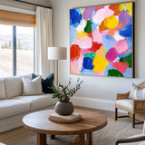 Large Colorful Bauhaus Painting Square Abstract Wall Art Rich Textured Canvas Art For Livingroom